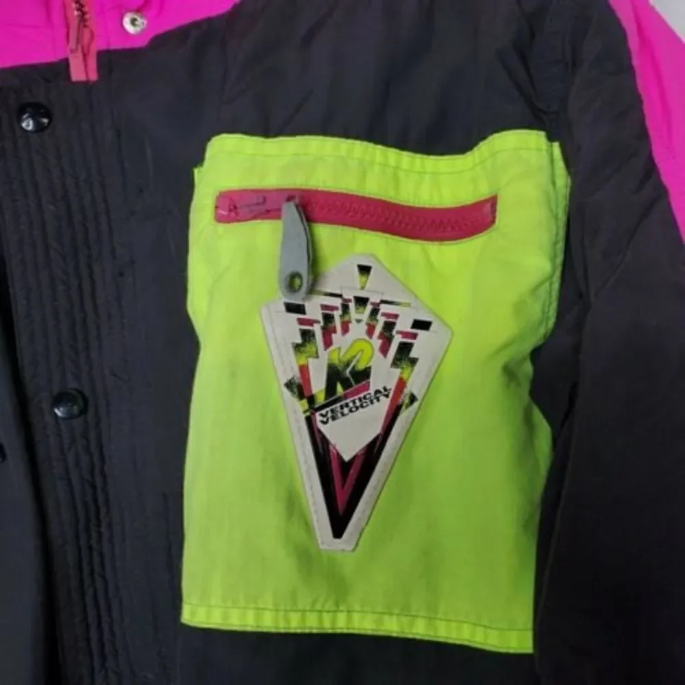 K2 Vintage 80's Vertical Velocity Womens Large Ski Jacket Pink Black reversible